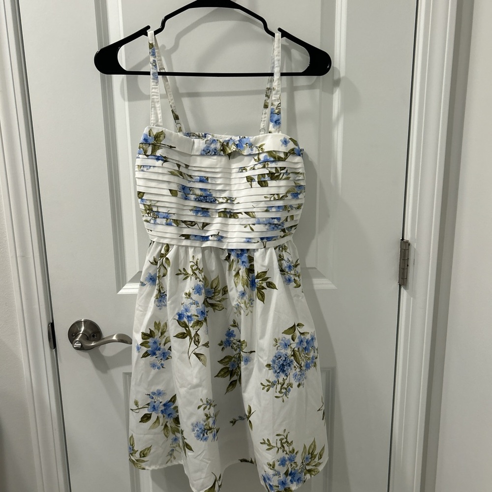 Floral White and Blue Dress